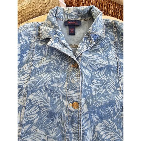 Denim & Co Tropical Floral Denim Jean Chore Jacket Blazer Women's Size L - Picture 8 of 10
